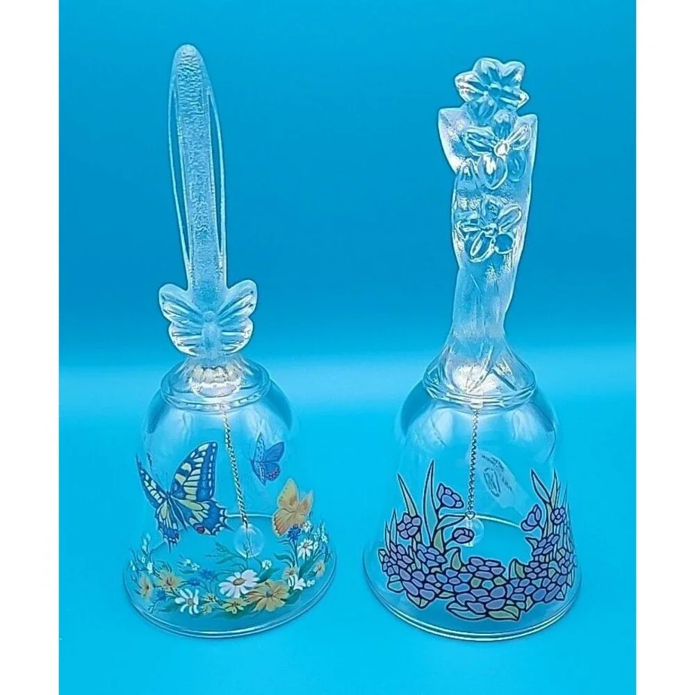 2 VTG Avon Collectible Bells ~1990 Crystal Butterfly & 1992 Floral Fantasy